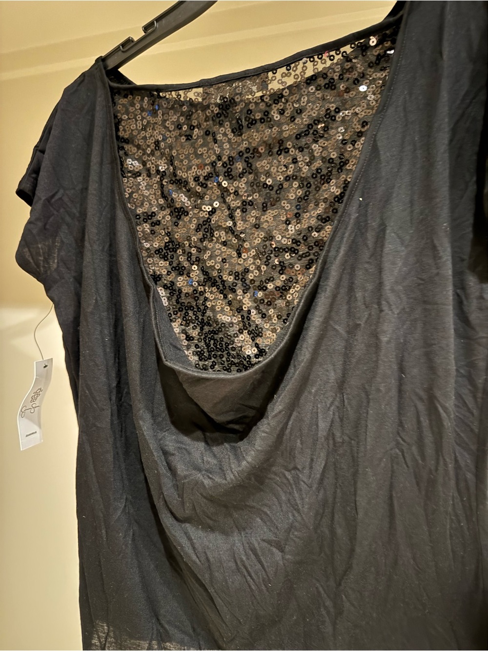 Black Sequin-Back Tee - Women